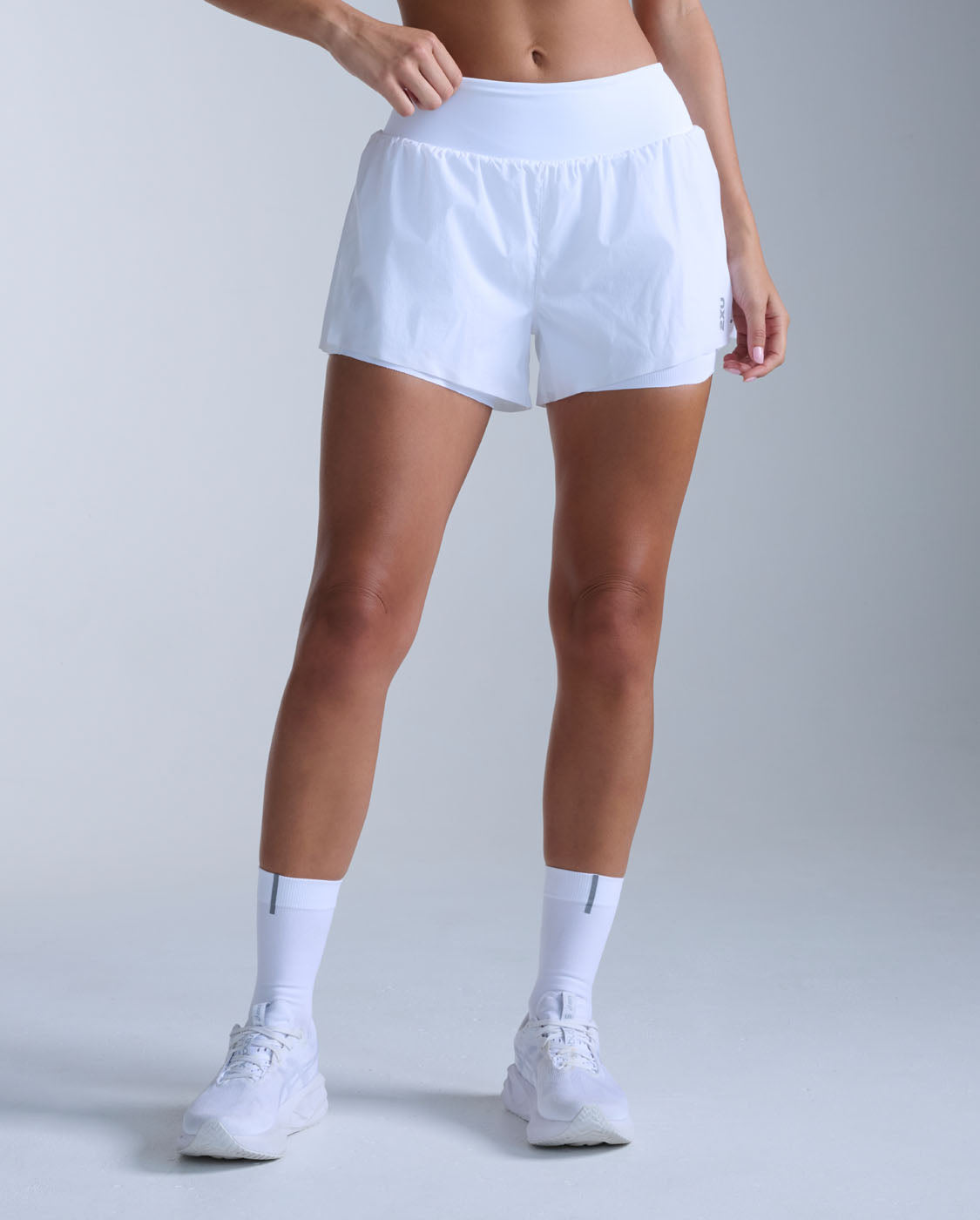 Aero Hi-Rise 2-In-1 3 Inch Shorts, White/Silver Reflective
