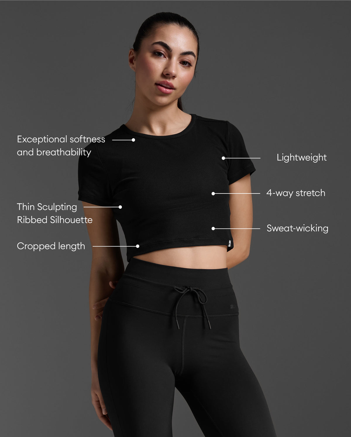 Fluid Modal Ribbed Crop Tee, Black/White