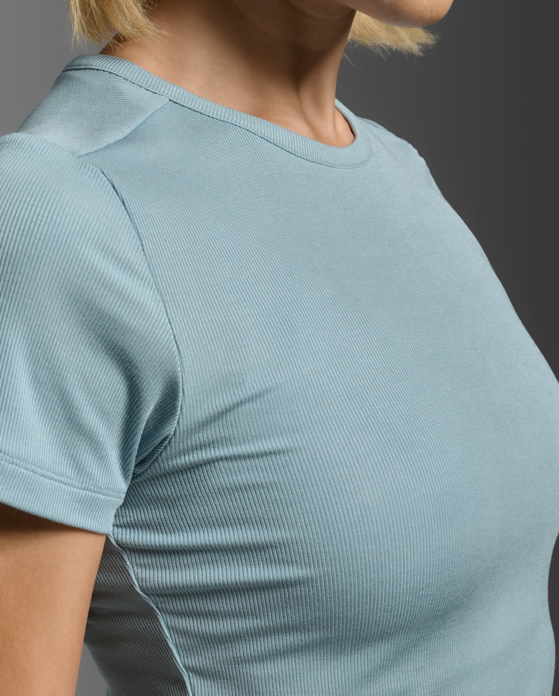 Fluid Modal Ribbed Crop Tee, Chambray/White