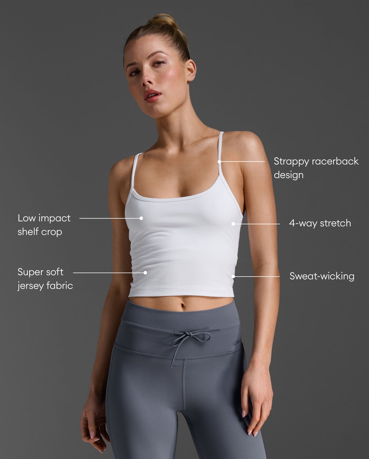 Flex Strappy Crop Tank, White/White