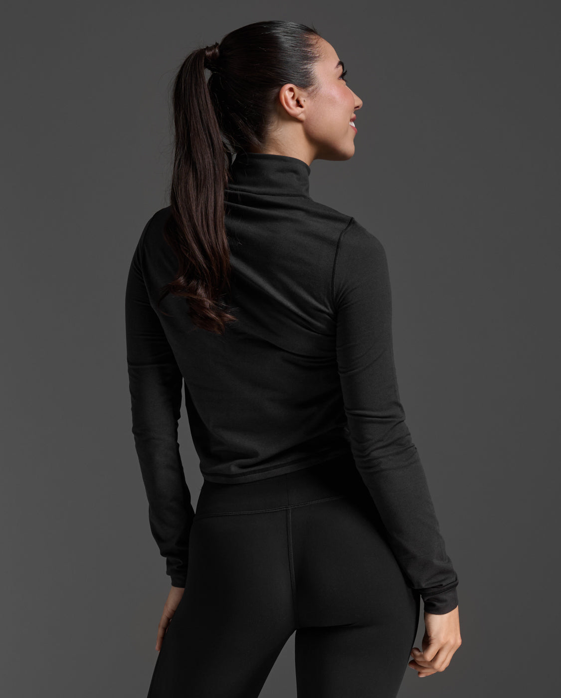 Flex Crop 1/2 Zip Long Sleeve, Black/Black
