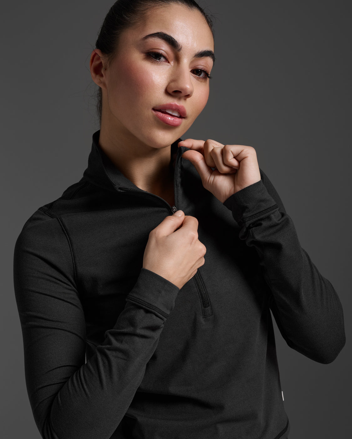 Flex Crop 1/2 Zip Long Sleeve, Black/Black