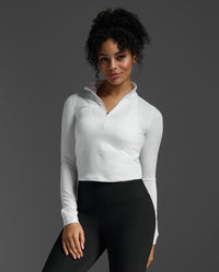 Flex Crop 1/2 Zip Long Sleeve, White/White