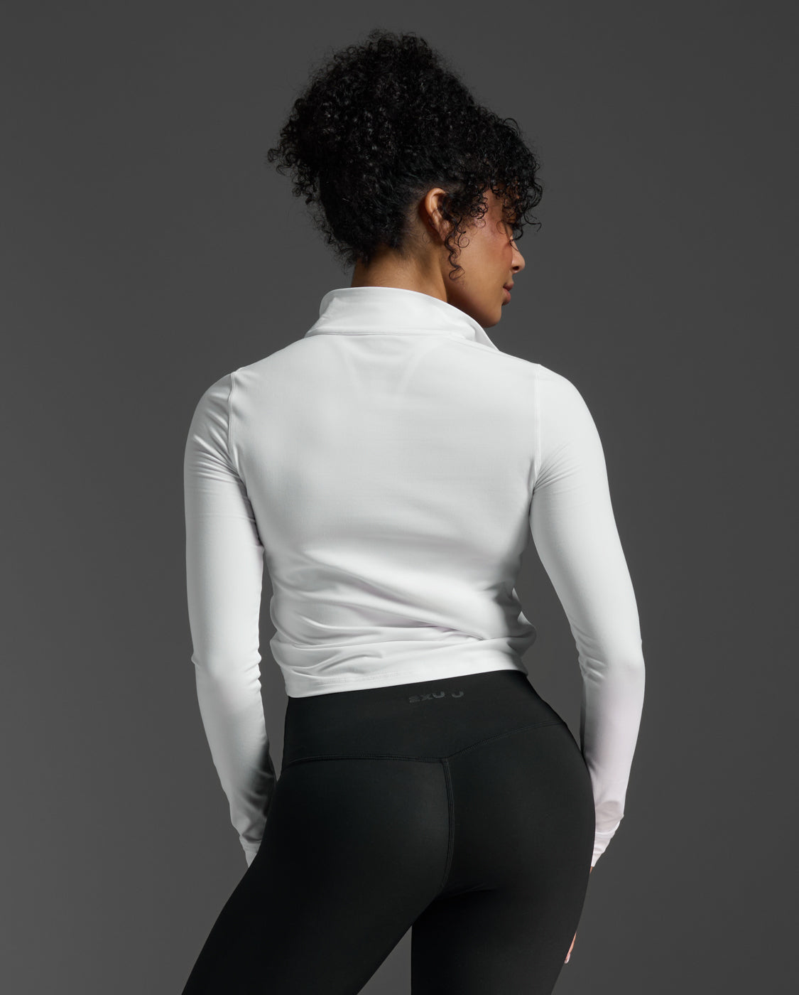 Flex Crop 1/2 Zip Long Sleeve, White/White